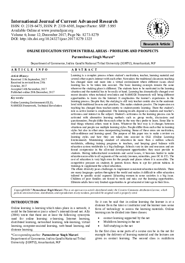 (PDF) ONLINE EDUCATION SYSTEM IN TRIBAL AREAS