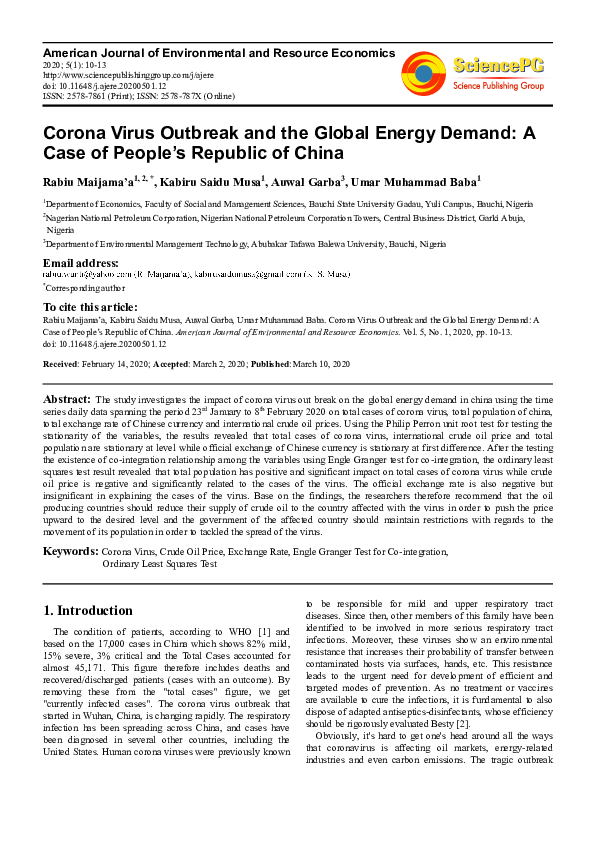 (PDF) Corona Virus Outbreak and the Global Energy Demand: A Case of ...
