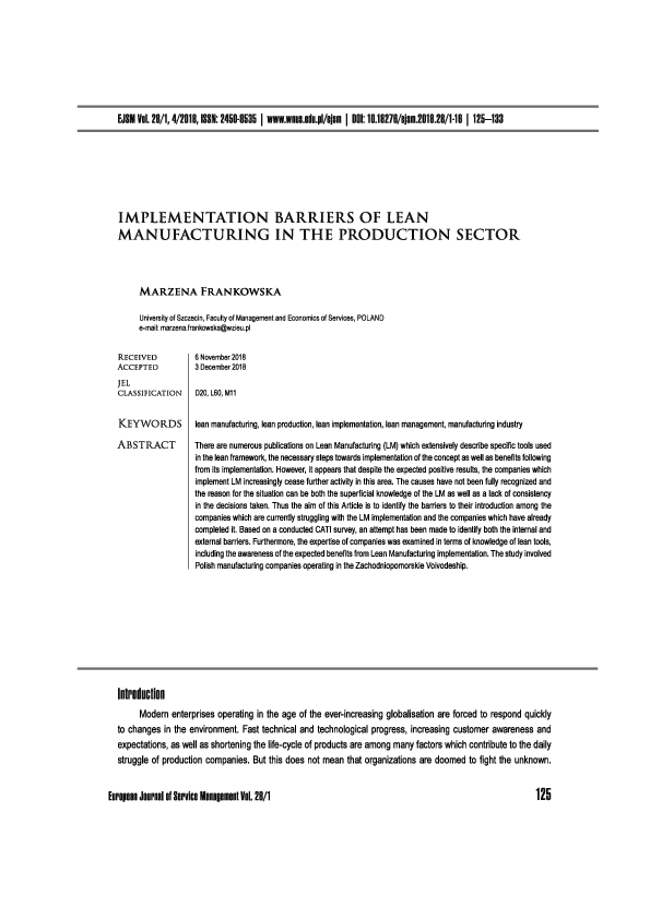 (PDF) IMPLEMENTATION BARRIERS OF LEAN MANUFACTURING IN THE PRODUCTION ...