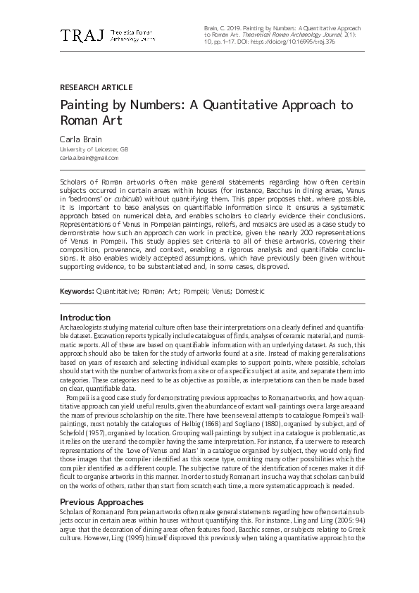 (PDF) Painting by Numbers: A Quantitative Approach to Roman Art