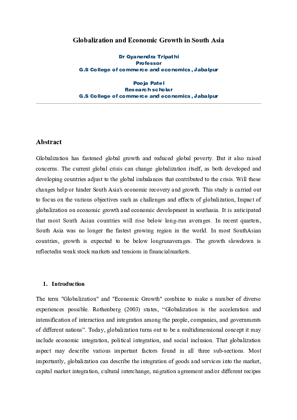 (DOC) Globalization and Economic Growth in South Asia