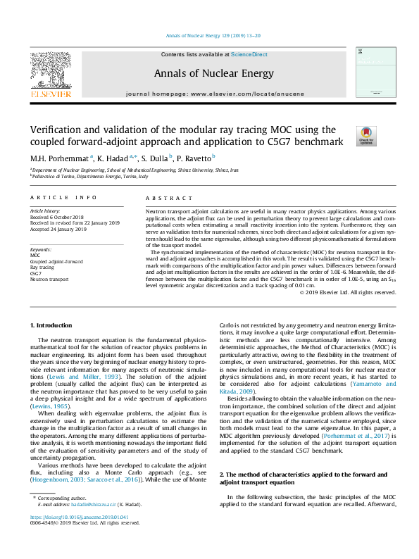 (PDF) Verification and validation of the modular ray tracing MOC using ...