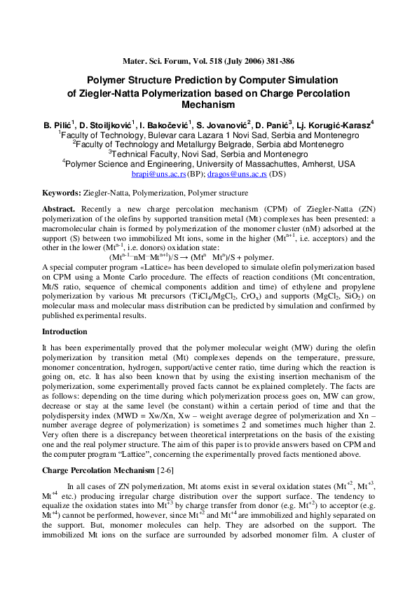 (PDF) Polymer Structure Prediction by Computer Simulation of Ziegler ...