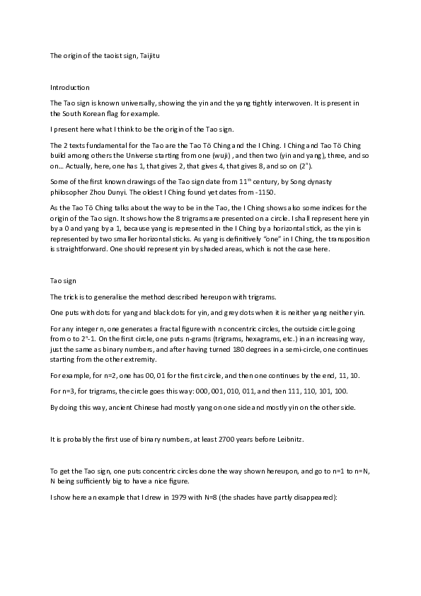 (DOC) Mathematical origin of the sign of the Tao | Florent Dieterlen ...