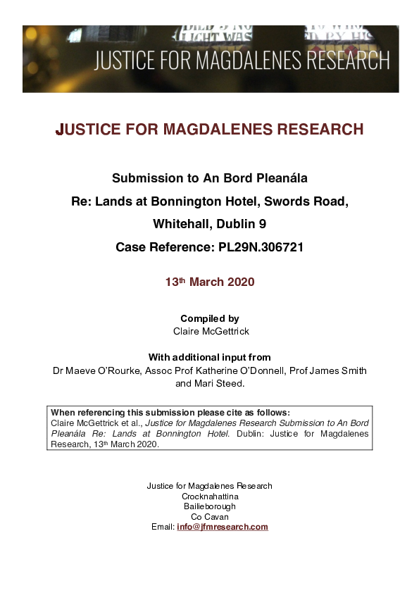 (PDF) JUSTICE FOR MAGDALENES RESEARCH Submission to An Bord Pleanála Re
