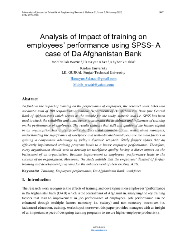 (PDF) Analysis of Impact of training on employees' performance using ...