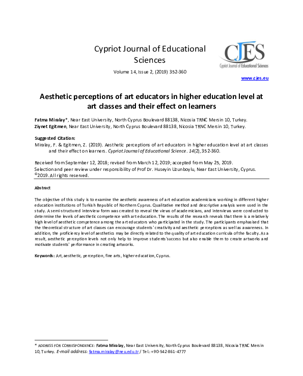 (PDF) Aesthetic perceptions of art educators in higher education level ...