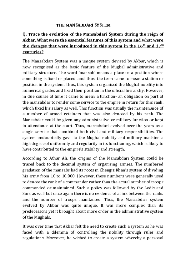 Five main features of mansabdari system image