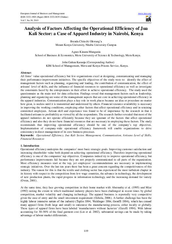 (PDF) Analysis of Factors Affecting the Operational Efficiency of Jua