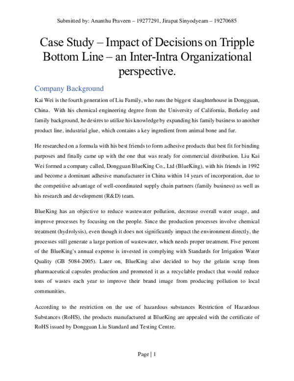 (PDF) Case Study -Impact of Decisions on Tripple Bottom Line -an Inter ...