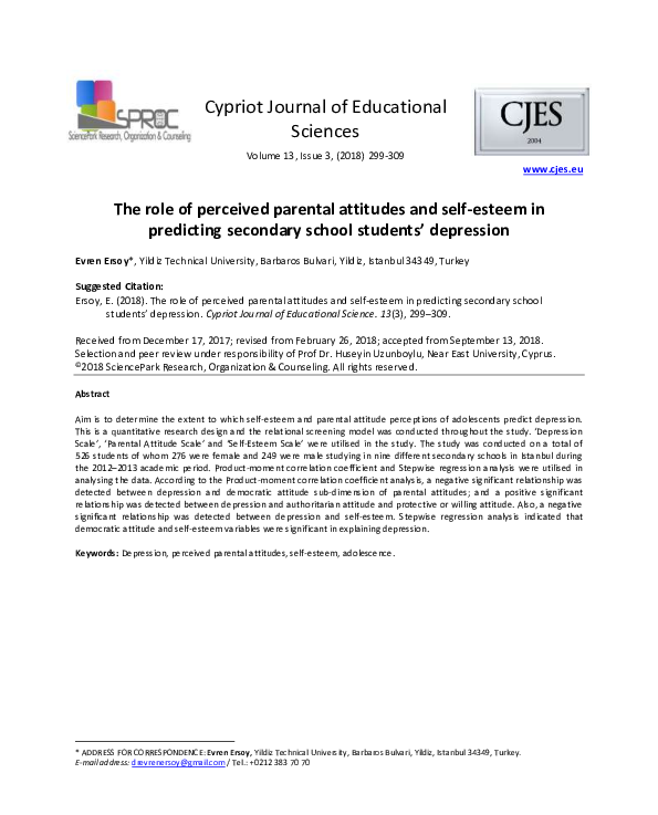 (PDF) The role of perceived parental attitudes and self-esteem in ...