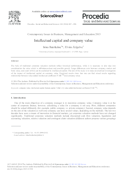 (PDF) ScienceDirect Intellectual capital and company value