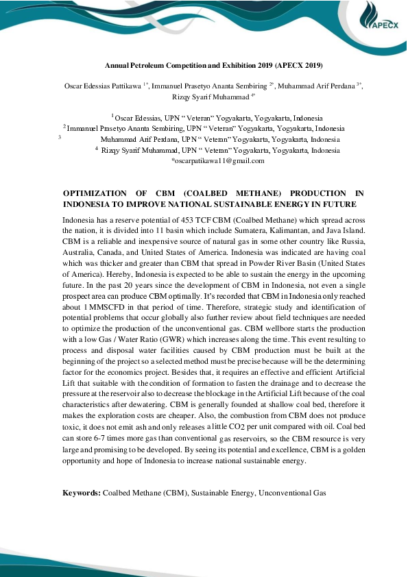 (PDF) OPTIMIZATION OF CBM (COALBED METHANE) PRODUCTION IN INDONESIA TO ...