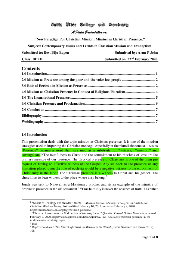 College papers on evangelism picture