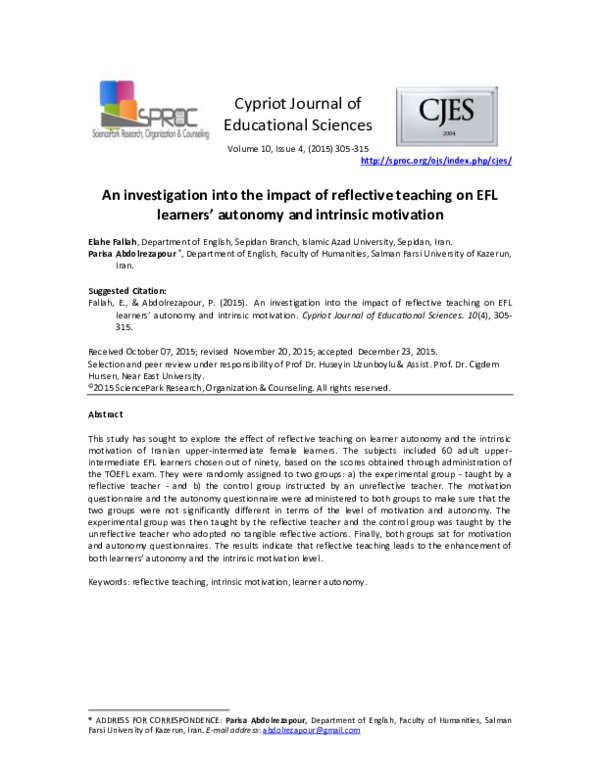 (PDF) An investigation into the impact of reflective teaching on EFL ...