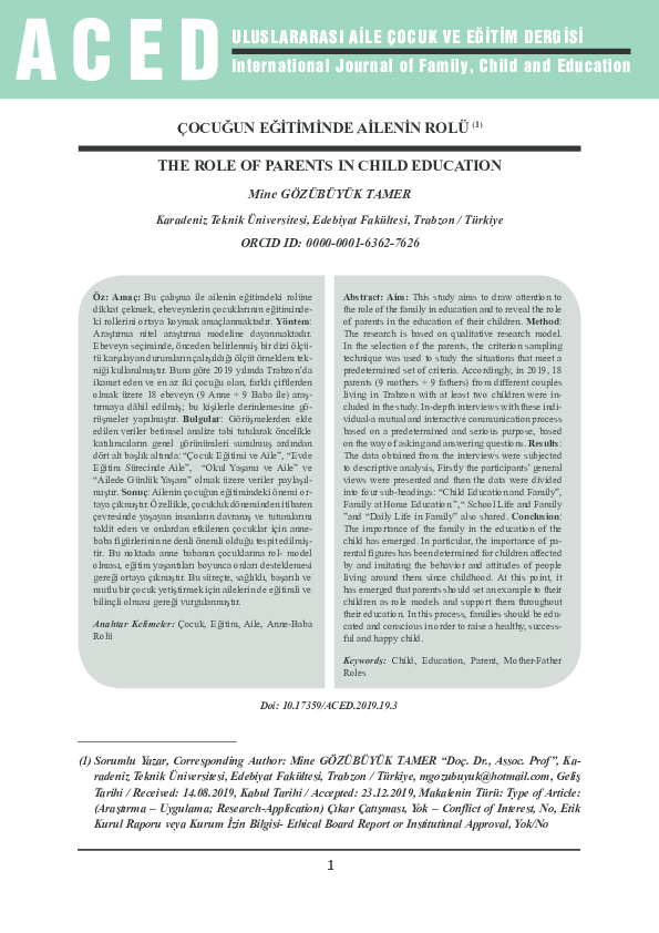 (PDF) THE ROLE OF PARENTS IN CHILD EDUCATION