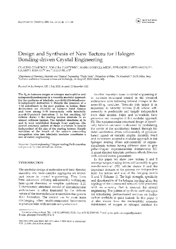 (PDF) Design and synthesis of new tectons for halogen bonding-driven ...