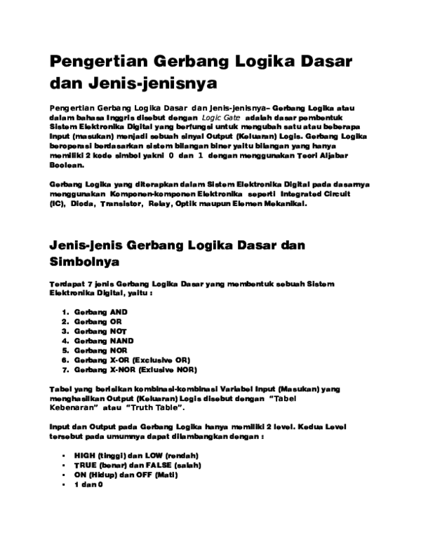 3 gerbang logika utama dasar