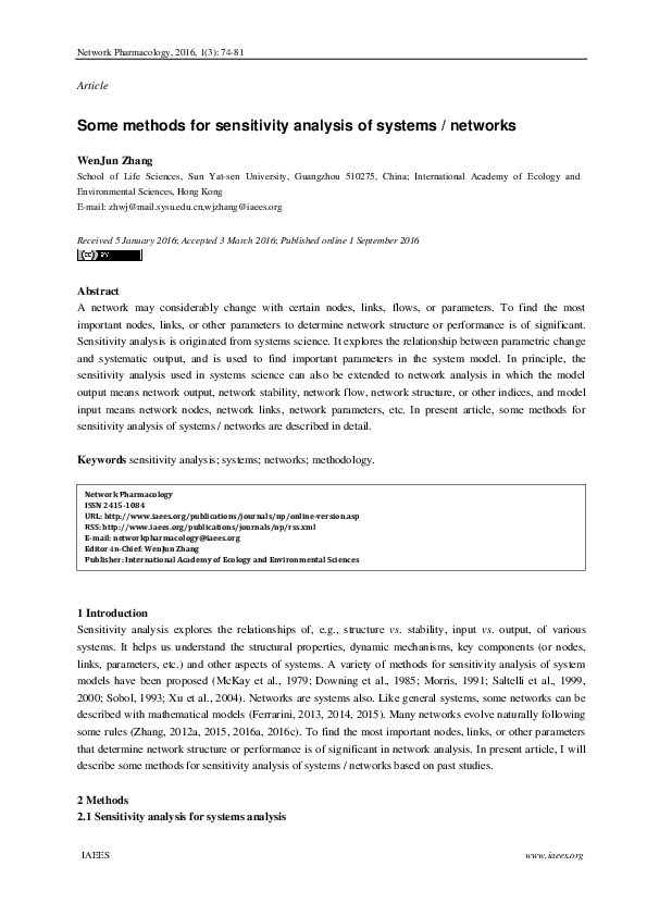 (PDF) Some methods for sensitivity analysis of systems / networks