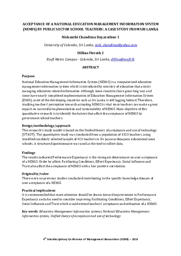 (PDF) ACCEPTANCE OF A NATIONAL EDUCATION MANAGEMENT INFORMATION SYSTEM