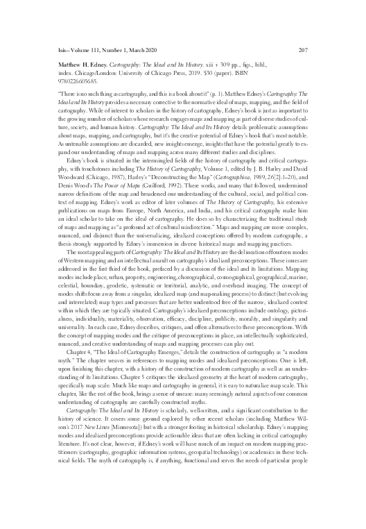 (PDF) Review of Matthew H. Edney. Cartography: The Ideal and Its ...