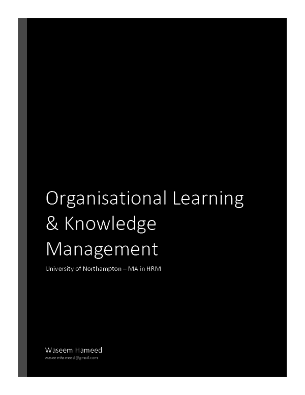 Pdf Organisational Learning Knowledge Management