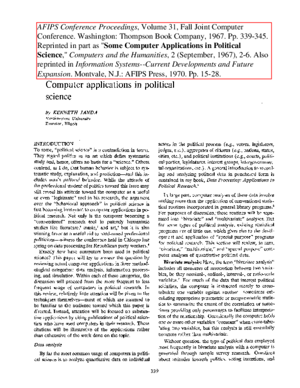 (PDF) Computer applications in political science