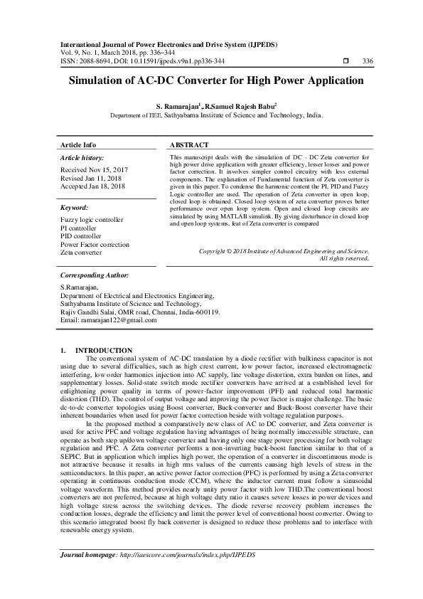 (PDF) Simulation of ACDC Converter for High Power Application IAES