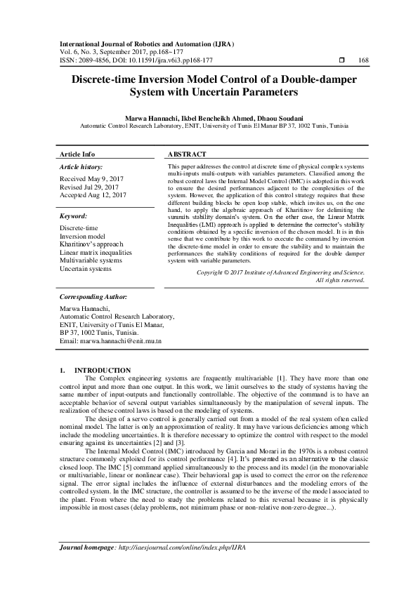(PDF) Discretetime Inversion Model Control of a Doubledamper System