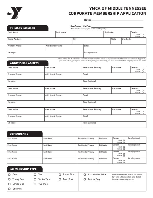 (PDF) YMCA OF MIDDLE TENNESSEE CORPORATE MEMBERSHIP APPLICATION