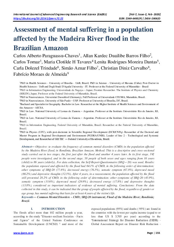(PDF) Assessment of mental suffering in a population affected by the ...
