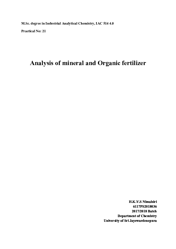 (DOC) Analysis of mineral and Organic fertilizer Vidulani Shanika