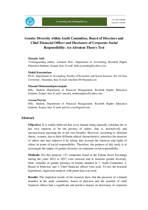 (PDF) Gender Diversity within Audit Committee, Board of Directors and ...