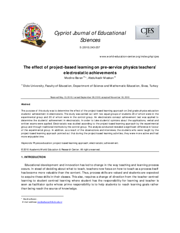 (PDF) The effect of project-based learning on pre-service physics ...