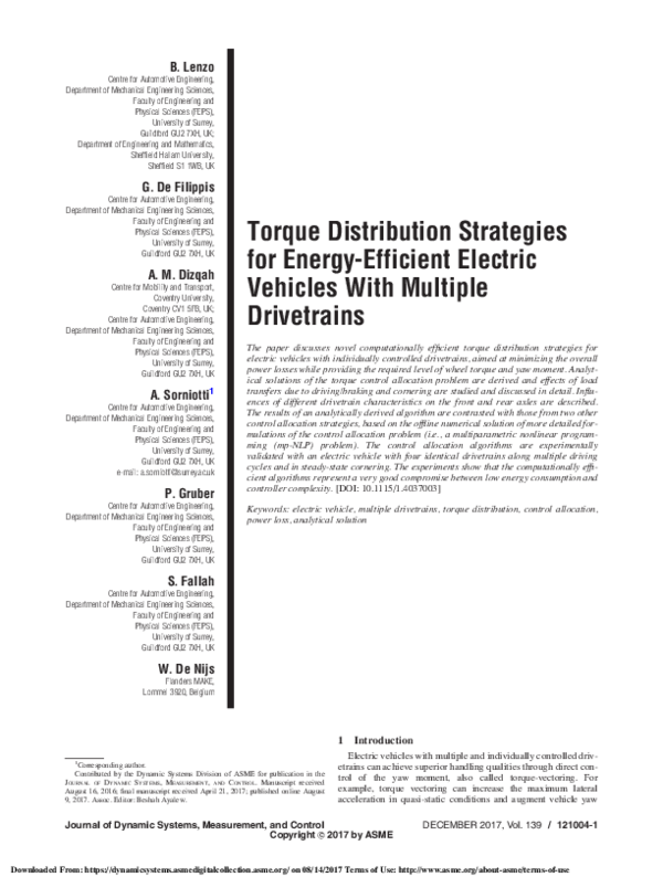 (PDF) Torque Distribution Strategies for EnergyEfficient Electric Vehicles With Multiple