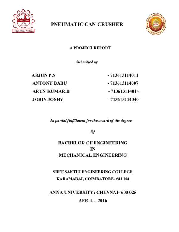 (DOC) PNEUMATIC CAN CRUSHER REPORT P.S Arjun Academia.edu