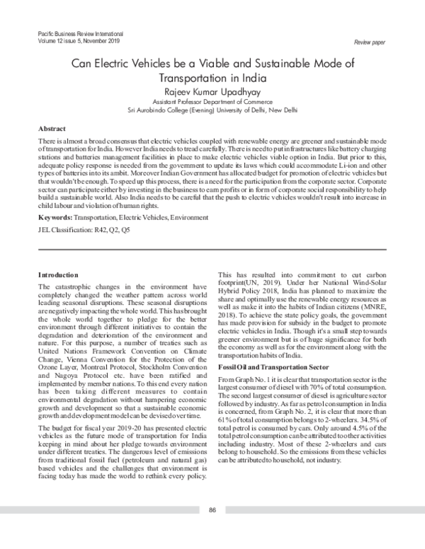 (PDF) Can Electric Vehicles be a Viable and Sustainable Mode of ...
