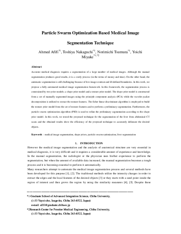 (PDF) Particle Swarm Optimization Based Medical Image Segmentation ...