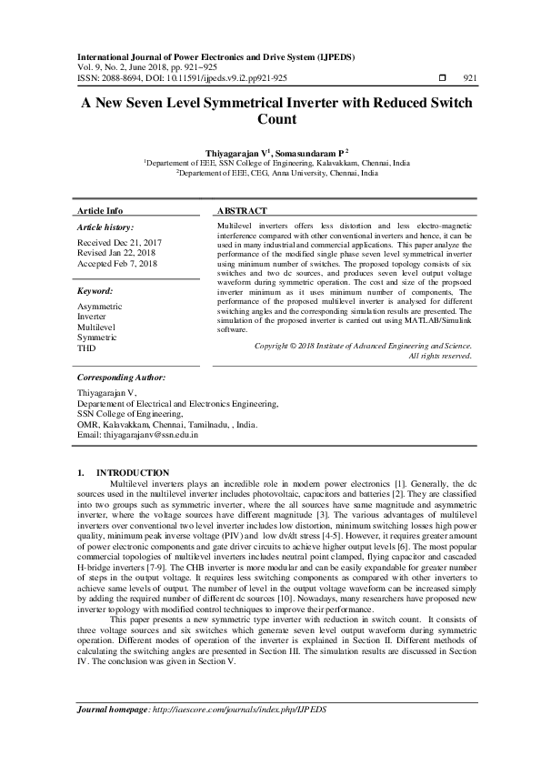 (PDF) A New Seven Level Symmetrical Inverter with Reduced Switch Count ...