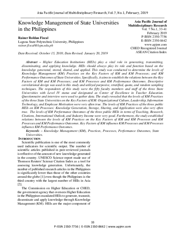 (PDF) Knowledge Management of State Universities in the Philippines