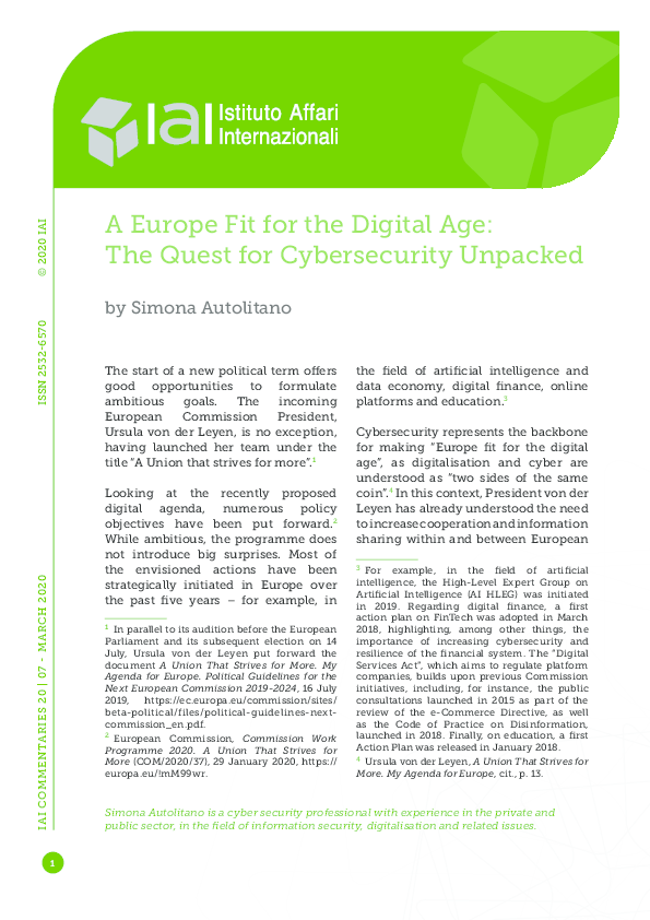 (PDF) A Europe Fit for the Digital Age: The Quest for Cybersecurity ...
