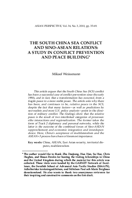 (PDF) The South China Sea Conflict and Sino-ASEAN Relations: A Study in ...