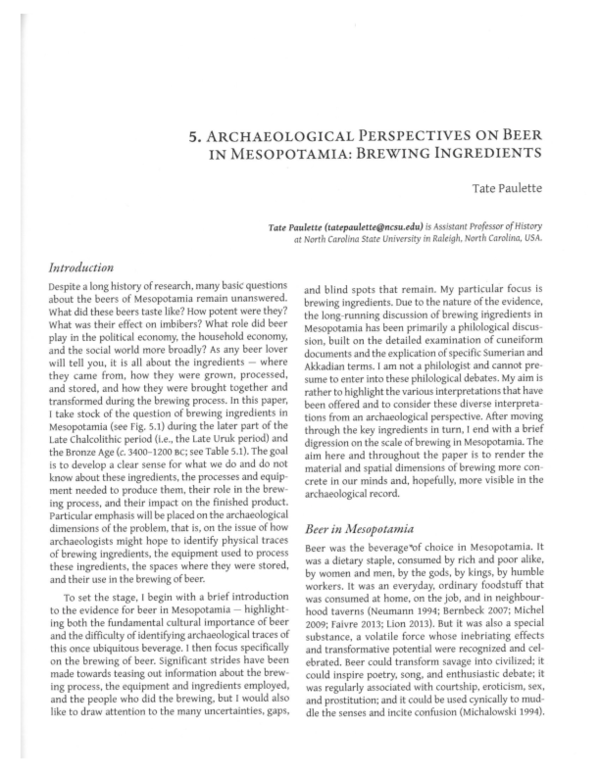 (PDF) Archaeological perspectives on beer in Mesopotamia Brewing