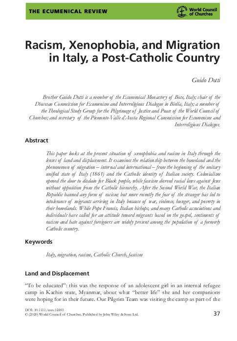 (PDF) Racism, Xenophobia and Migrations In Italy, a Post-Catholic Country