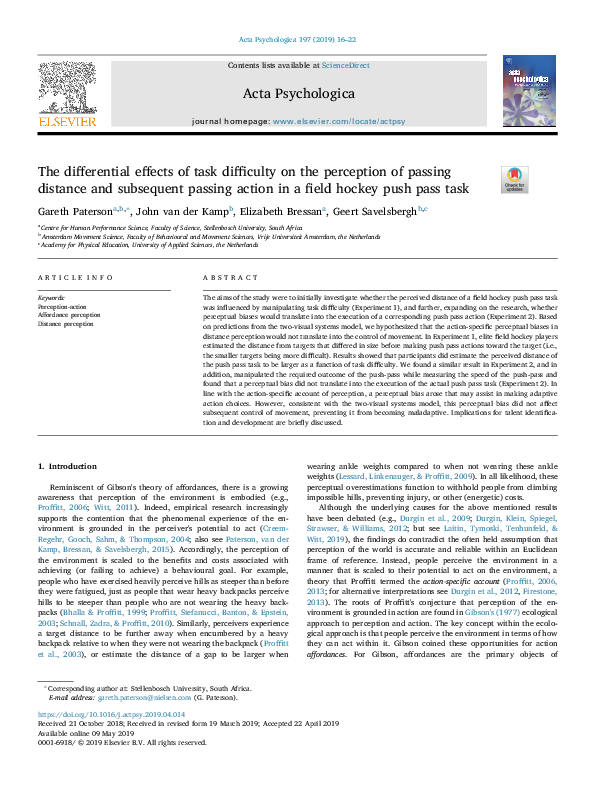 (PDF) The differential effects of task difficulty on the perception of ...