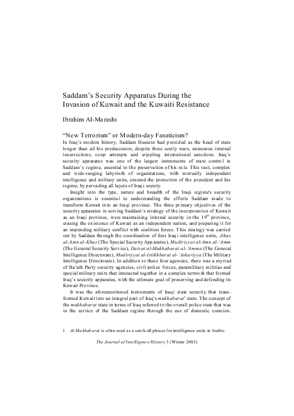 (PDF) Saddam’s Security Apparatus During the Invasion of Kuwait and the