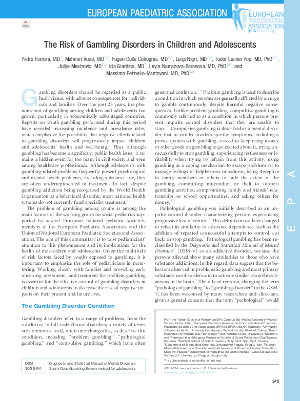 (PDF) The Risk of Gambling Disorders in Children and Adolescents