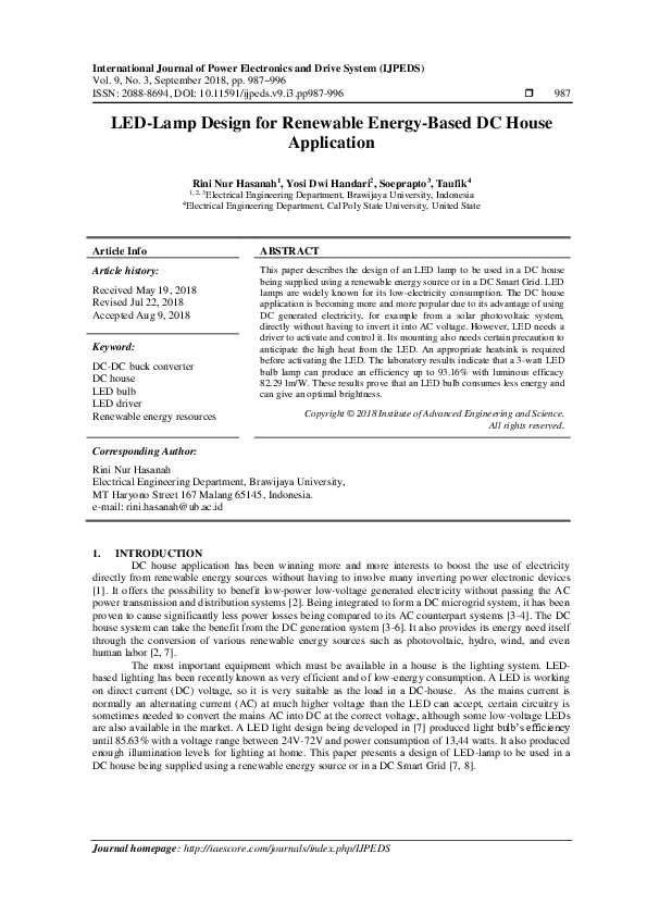 (PDF) LED-Lamp Design for Renewable Energy-Based DC House Application