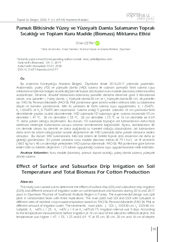 (PDF) Effect of Surface and Subsurface Drip Irrigation on Soil ...