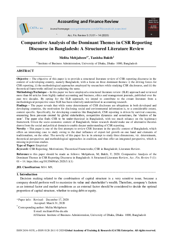 (PDF) Accounting and Finance Review Comparative Analysis of the ...